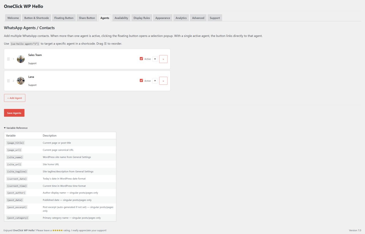 Agents settings panel